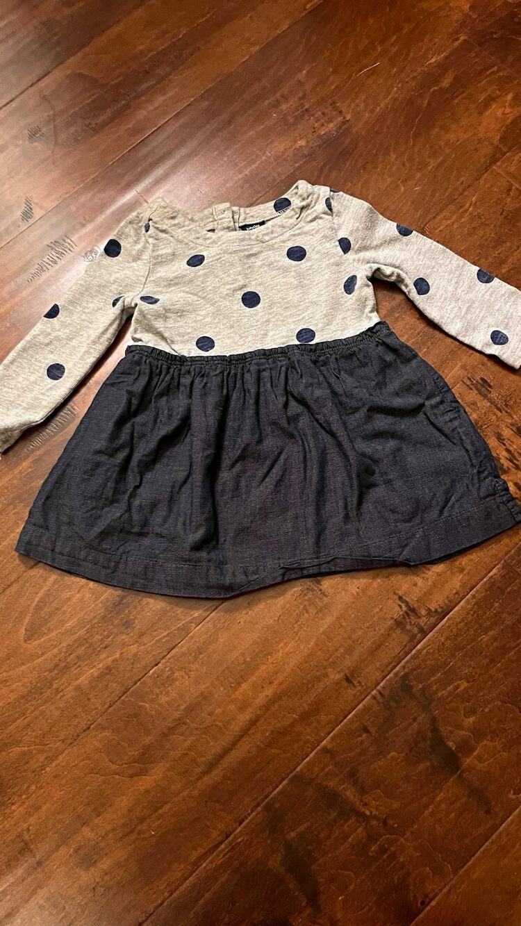 babyGap Girls Fit & Flare Dress 18-24M Gray Polka Dot Long Sleeve